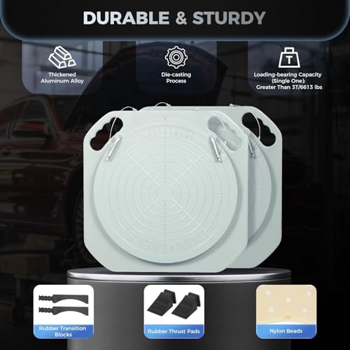 Heavy Duty Wheel Alignment Turn Plates Kit - 360° Rotating with Transition Blocks and Thrust Pads for Accurate Front End Alignment in Garages and Auto Repair Shops,