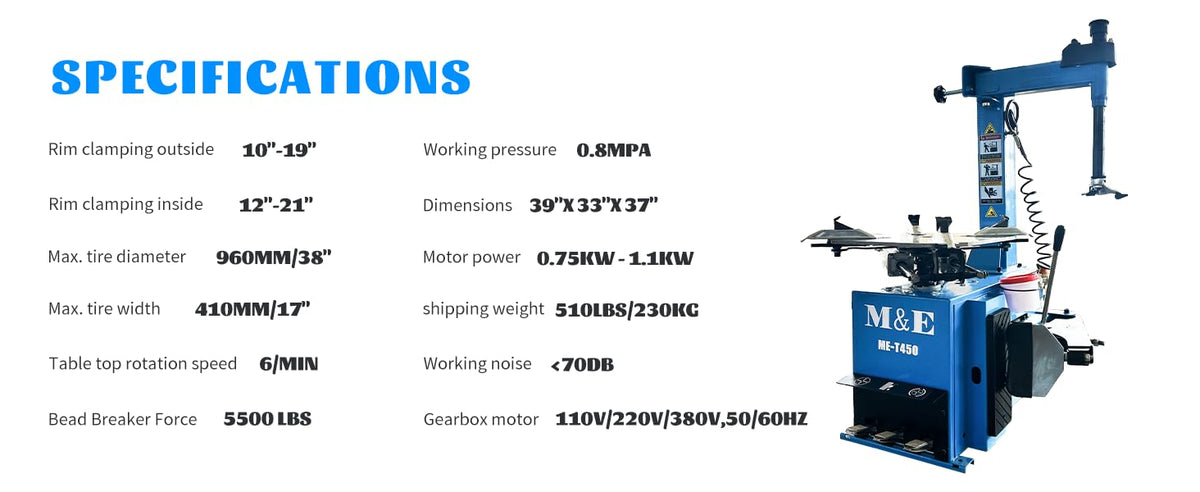 ME-T450 Swing Arm Tire Changer Machine Wheel Changer Tire Changer