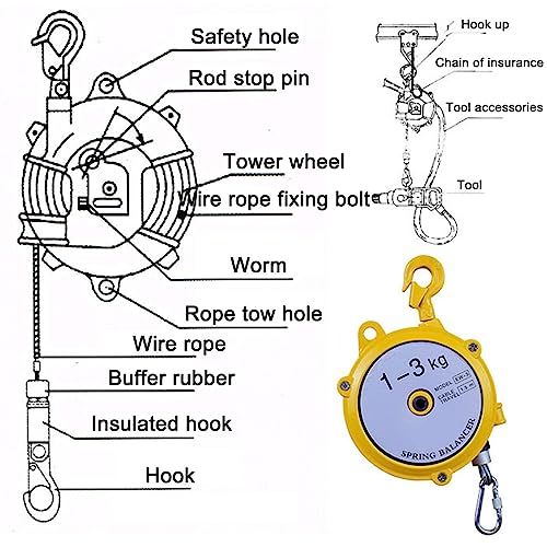 1pc Heavy-Duty Balancer Tool with 1.5m Wire Rope & Hook - Adjustable Tension for Workshop, Automotive, Assembly Line - Supports 5-9kg Load Capacity