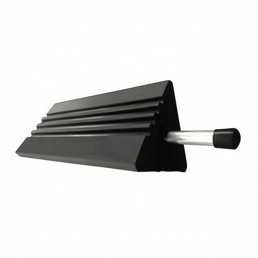 Wedge Shaped Rubber Wheel Chock for Parked Vehicles with Traction Ribs and Sturdy Construction Suitable for Trailers During Loading Unloading and Storage Areas, Style C