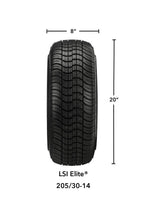 RM Cart 14" Raptor Gloss Black on 205/30-14 LSI Elite Tires (Set of 4) | Golf Cart Tires and Wheels Combo with Metric Lug Nuts