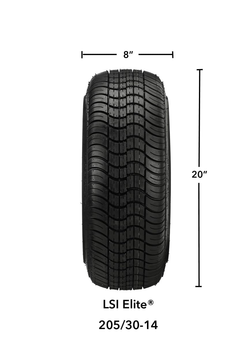 RM Cart 14" Viking Black/Machined on 205/30-14 LSI Elite Tires (Set of 4) | Golf Cart Tires and Wheels Combo with Standard Lug Nuts