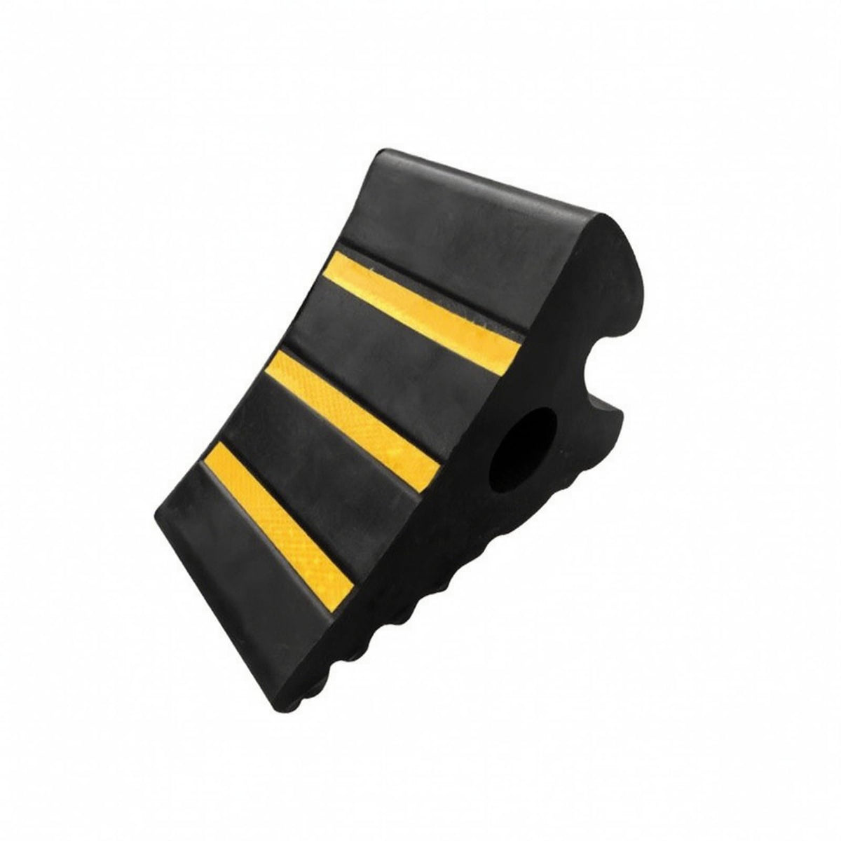Wedge Shaped Rubber Wheel Chock for Parked Vehicles with Traction Ribs and Sturdy Construction Suitable for Trailers During Loading Unloading and Storage Areas, Style C
