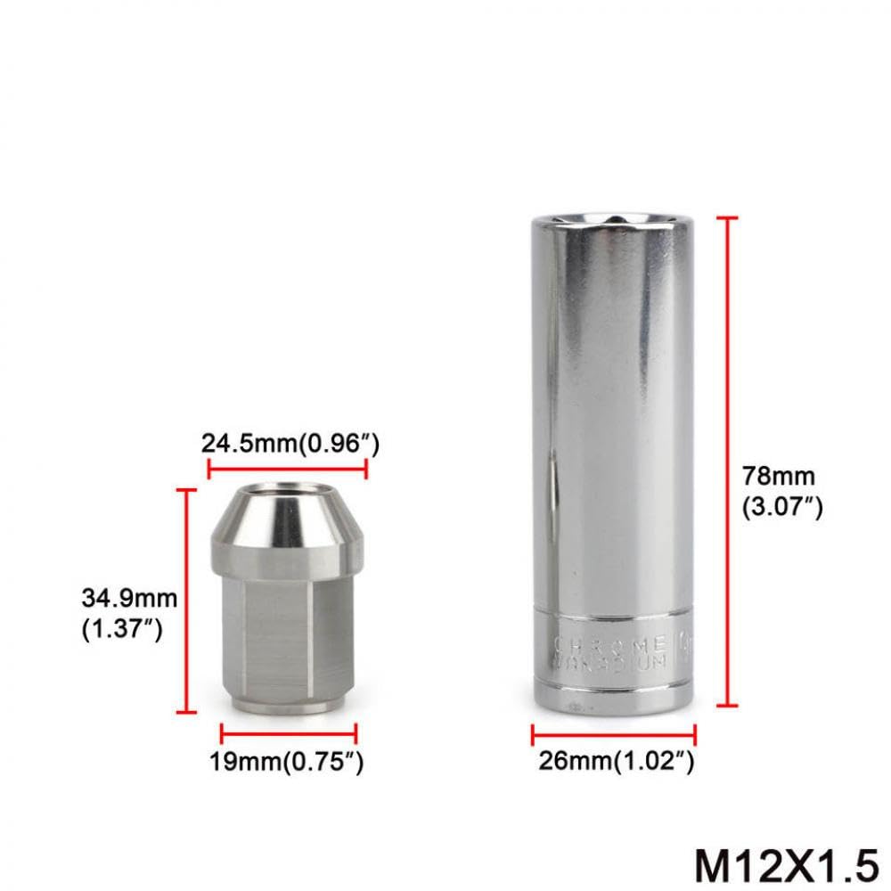 JDMAccessories Wheel Caps 20PCS Modified Car Nuts Stainless Steel 35MM Length Compatible with M12 1.5 M12 1.25 M14 1.5 Exterior