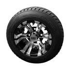 10" Machined/Black 'Vampire' Golf Cart Wheels and 20"x8"-10 Turf tires - Set of 4, includes Chrome 'SS' center caps and M12x1.25 Chrome lug nuts