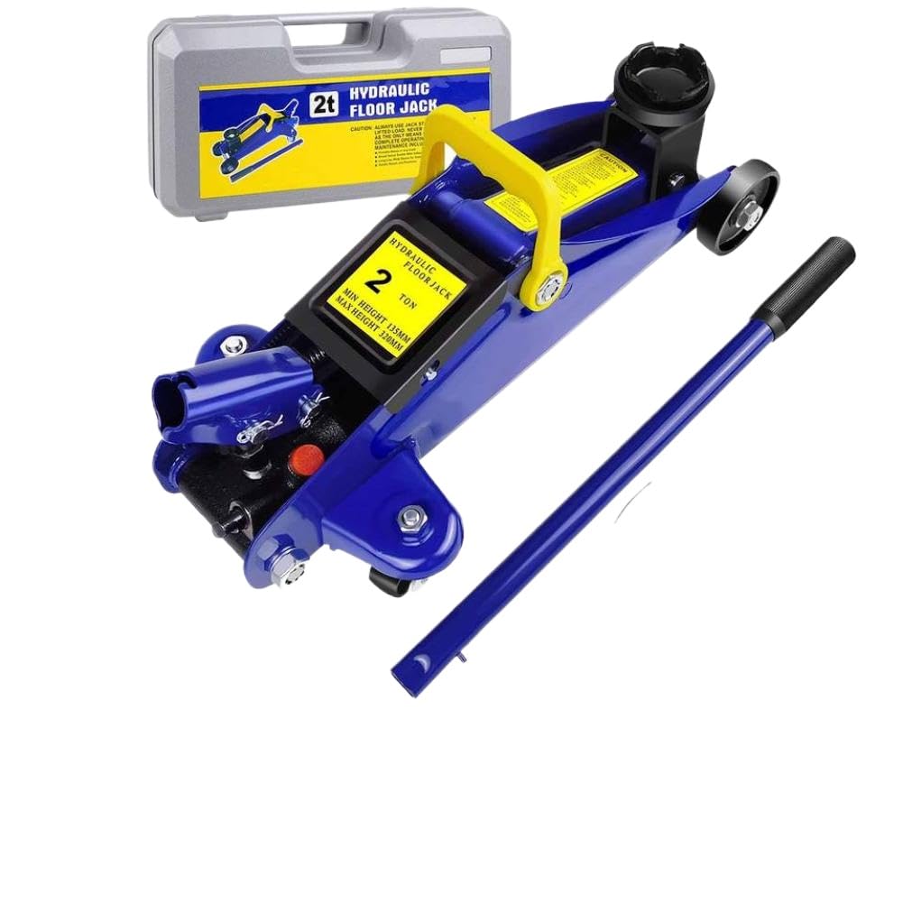 2 Ton Hydraulic Trolley Jack Steel Lifting Tool With 135 To 320 Mm Lift Range 360 Degree Swivel Wheels Flat Base Design Compatible With Automotive And Motorcycle Repair Work(Hydraulic Floor Jack)