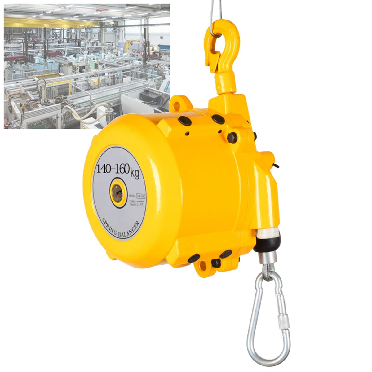 Spring Balancer with 1.5m Cable and Self-Locking Hook, Retractable Self-Locking Spring Balancer - Workshop and Automotive Equipment, Multifunctional Auxiliary Tools (60-70kg
