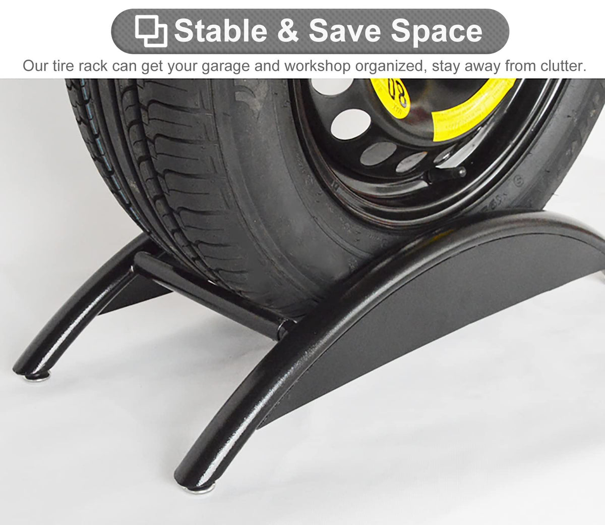 ZIMGOD Adjustable Tire Rack Shelf, Black Garage Storage Holder, Sturdy Tire Rims Display Stand/Tire Shelf Base, Perfect for Motorcycle/Car Tires