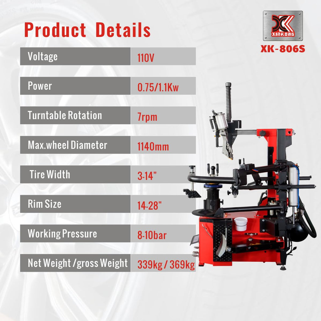 XK Wheel Changer Tire Machine Rim Clamp 28 in,110V,806S