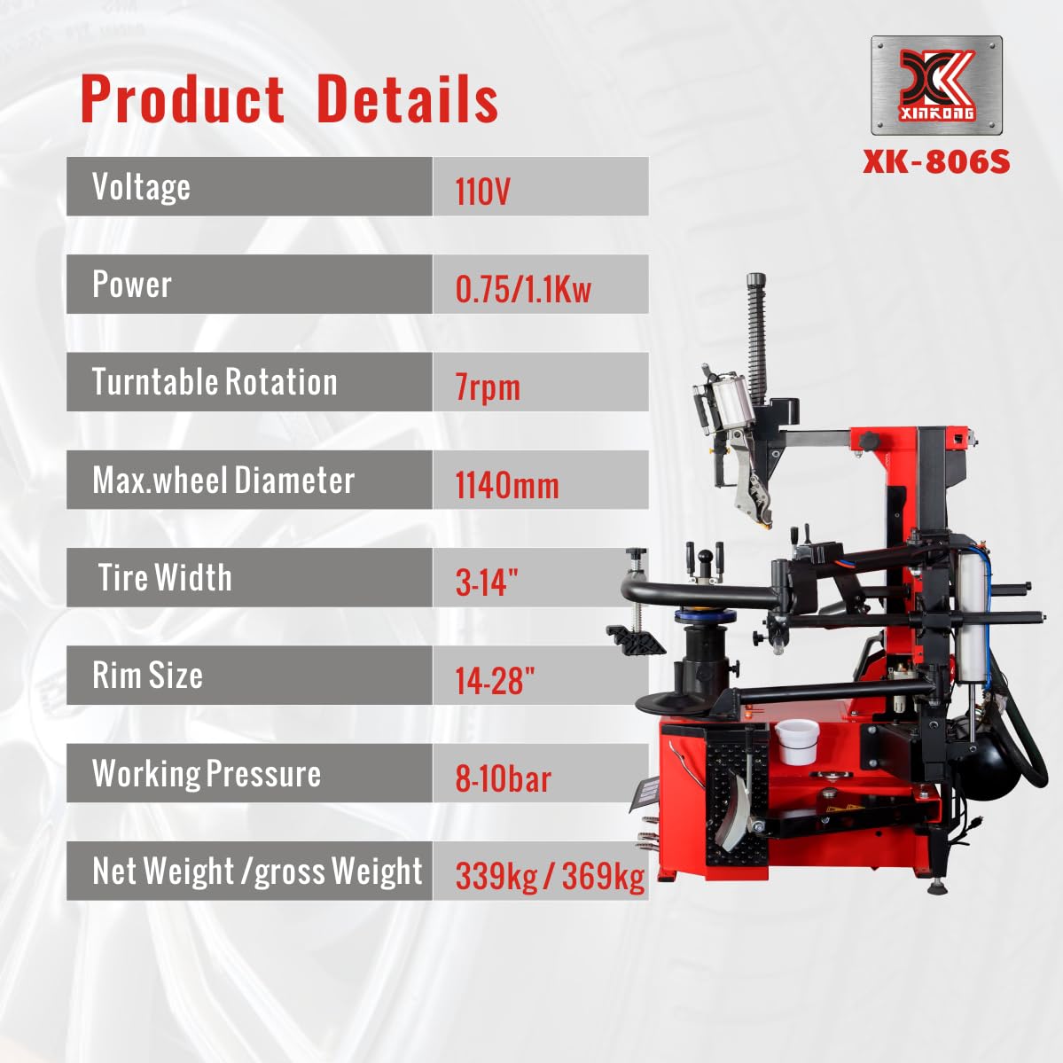 XK Wheel Changer Tire Machine Rim Clamp 28 in,110V,806S