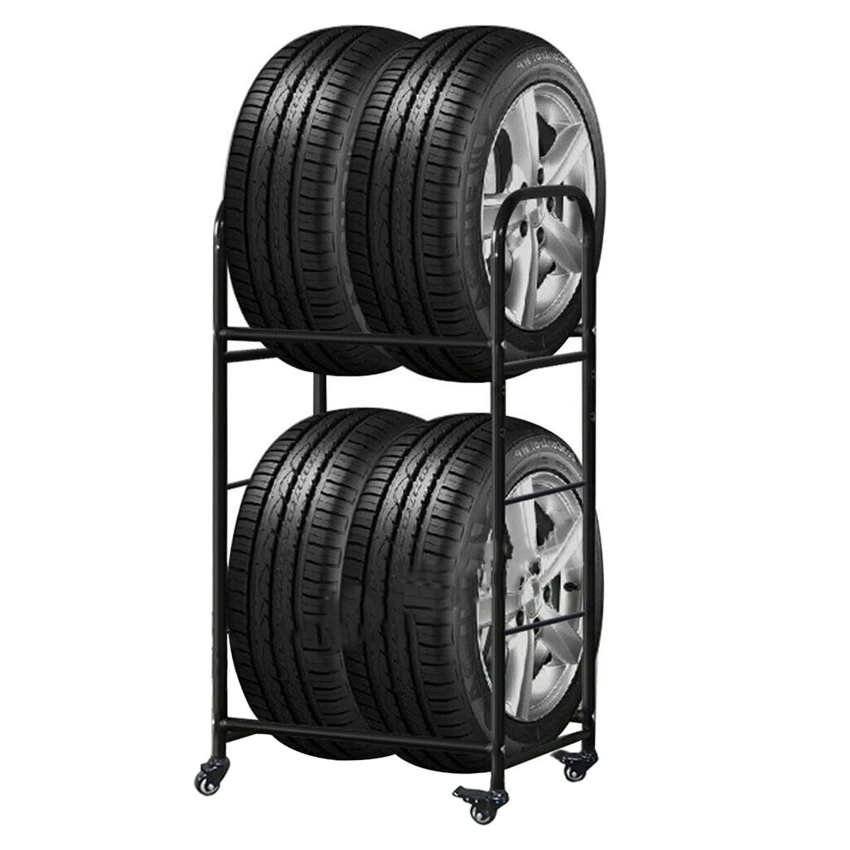 ZIMGOD 2 Tier Tire Storage Rack, Rolling Steel Garage Rack Organizer, 4 Wheels Multi Tire Rack for Indoor/Outdoor/Workshop, Convenient to Move (Size : 106cm/41.5inch)