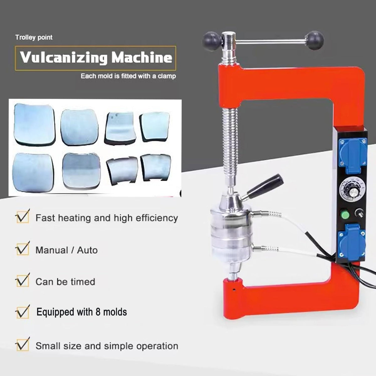 Tire Vulcanizing Machine 2X500W, Auto Tire Repair Kit with 8 Moulds, 145-180℃ Heating Tool for Small Cars, Tire Repair Equipment