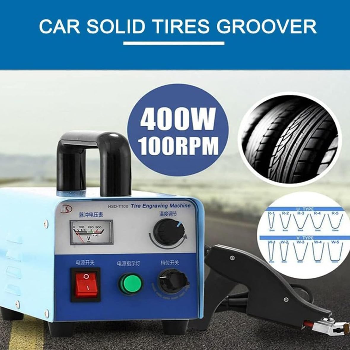 400W Rubber Tire Grooving Machine, Truck Tire Grooving Machine, Groove Range: 3-20mm Wide and 2-12mm Deep, with 10 Blades, Prevents Wheels from Slipping and Looks Beautiful