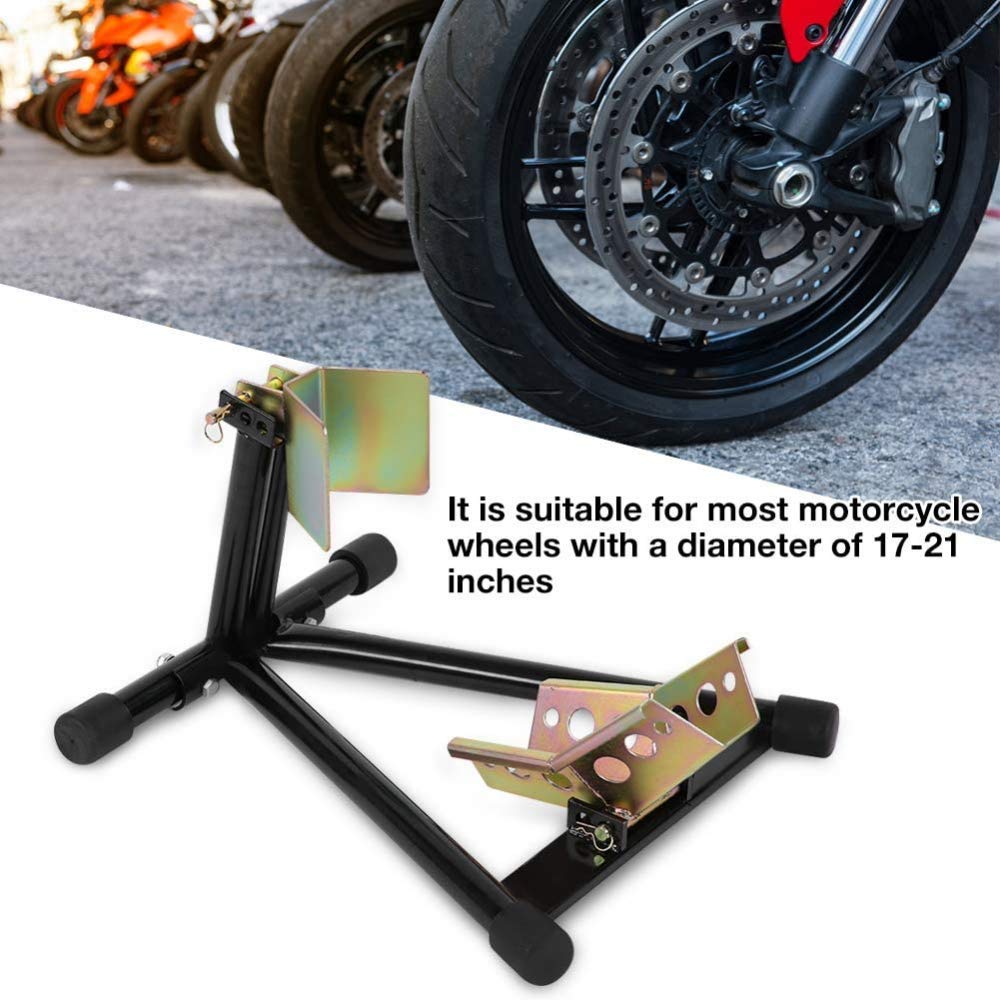 Motorcycle Bike Front Wheel Stand Motorbike Tire Rack Stand for 17-21Inch Wheel Steel Motorbike Wheel Chock Locking Stand System, Front Wheel Chock Parking Rack Display Holder