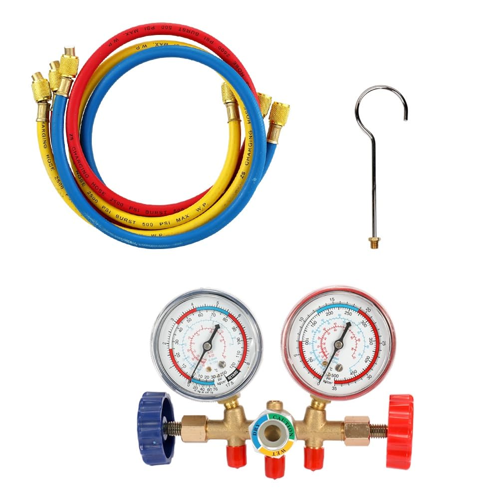 Refrigerant Manifold Gauge Air Condition Refrigeration Set Air Conditioning Tools with Hose and Hook