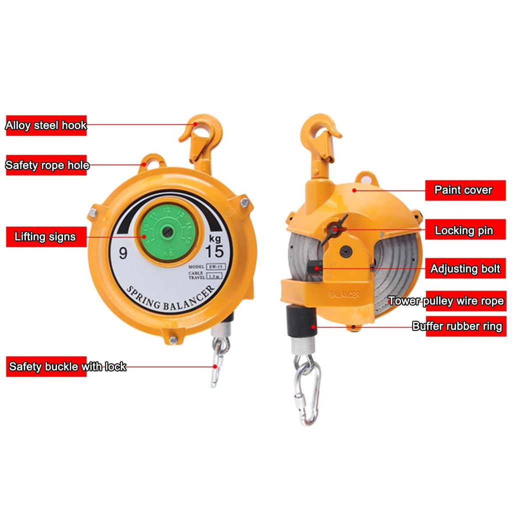 Spring Balancer, Spring Retractable Tool, with 150cm Cable and Alloy Safety Buckle, Stable and Durable, for Assembly Line, Hanging, Moving Tools, Fixtures,15-22 kg