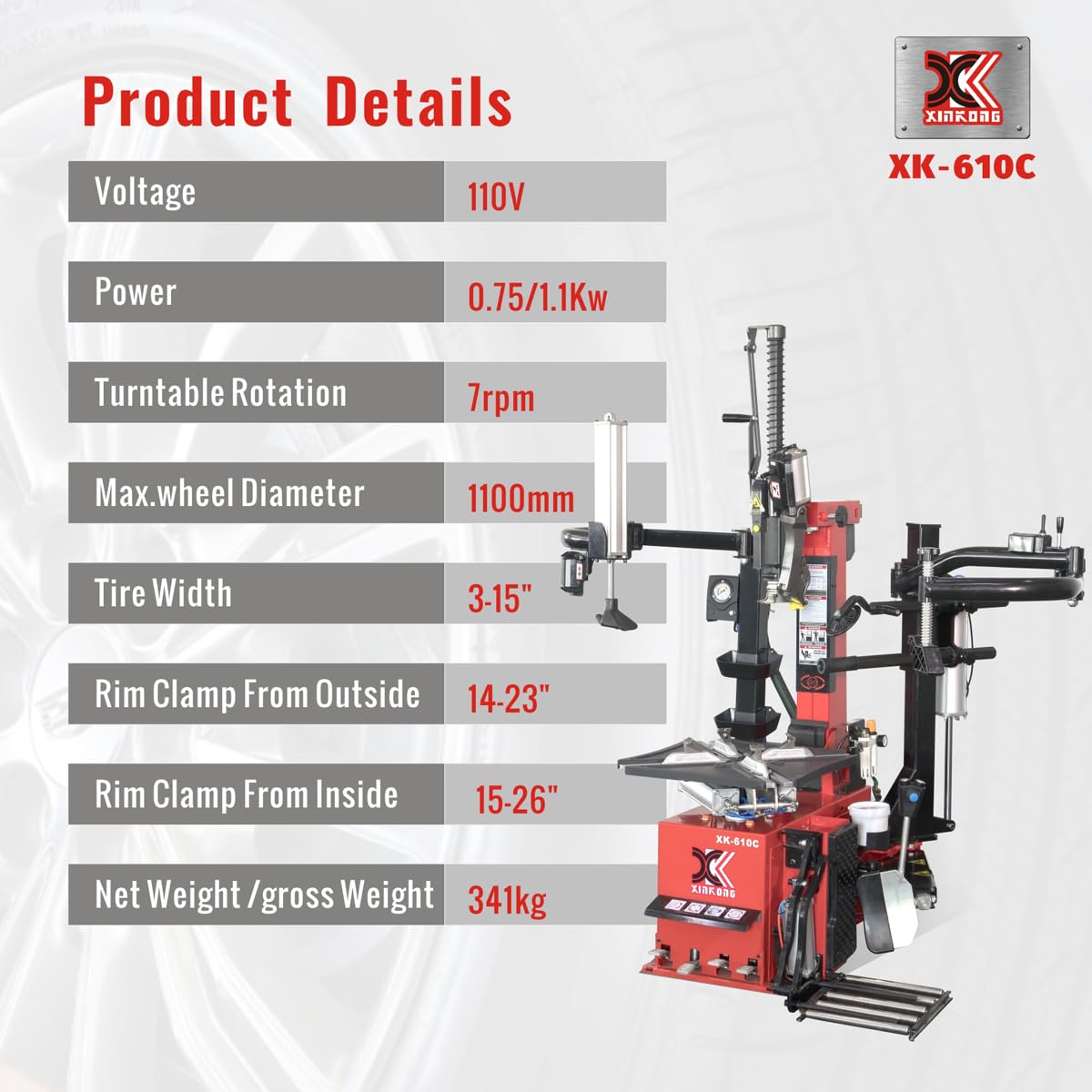 XK Tire Machine Wheel Changer Rim Clamp 26 in,110V,610C