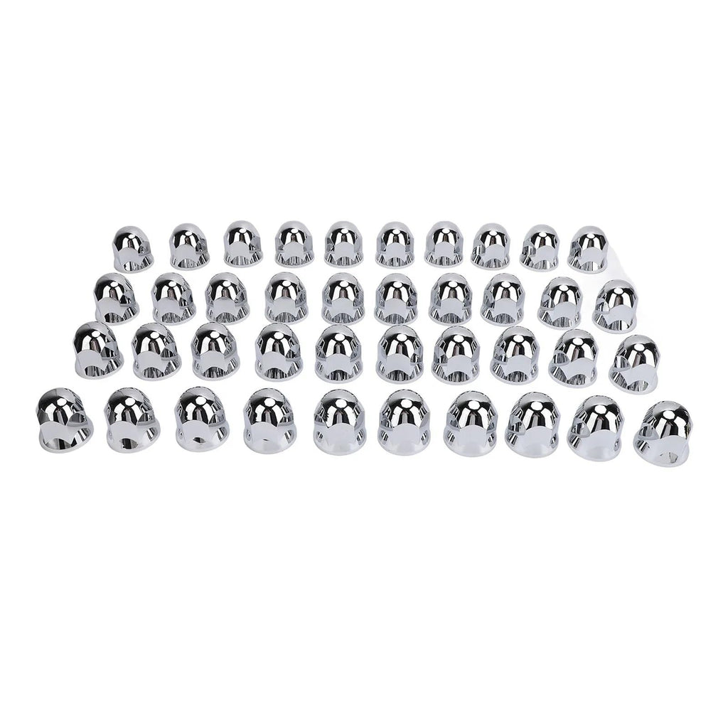 Lug Nut Covers 33mm - Chrome Secure Flanged Caps, Set 40, Compatible with Trucks, Trailers, and Various Vehicles