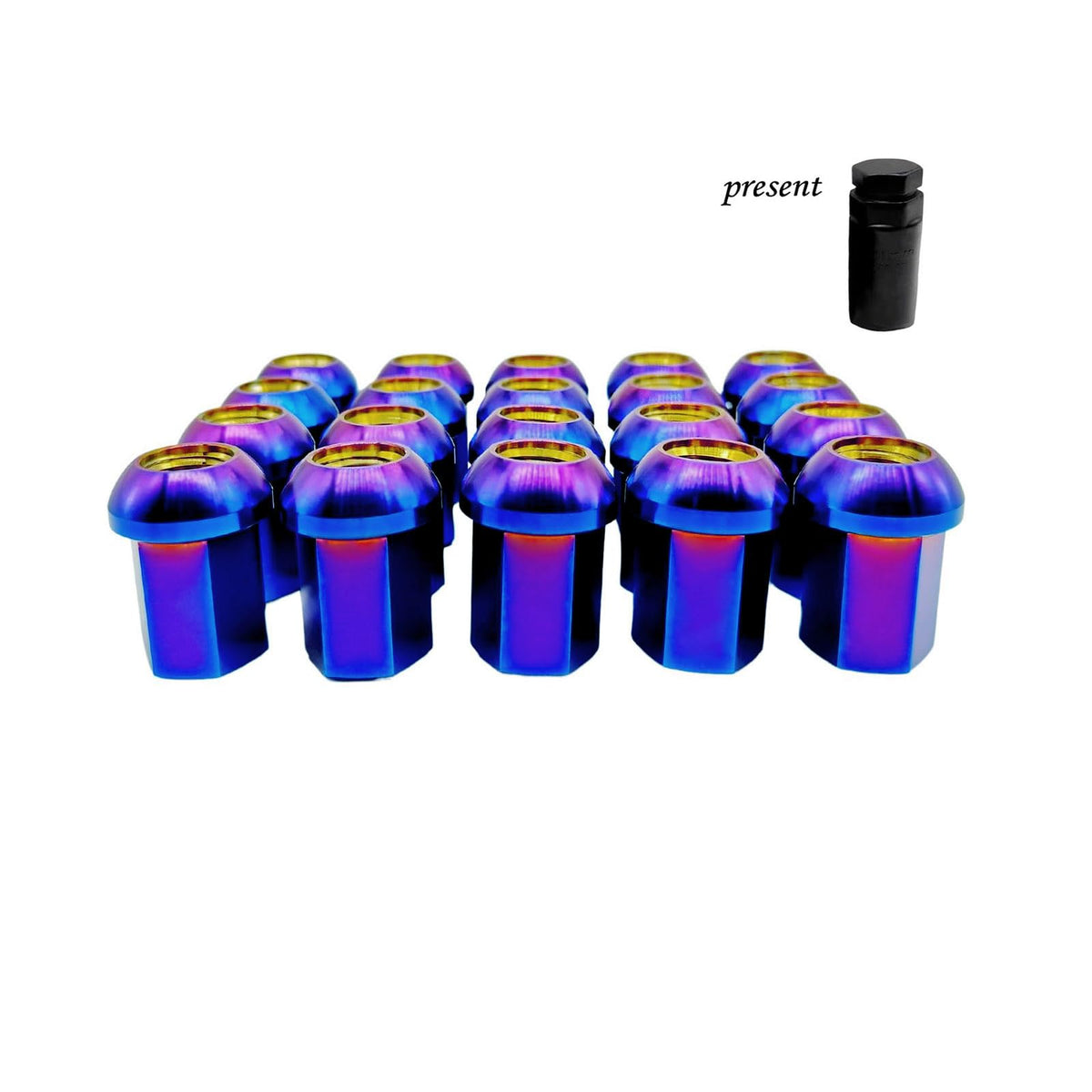 RISON Titanium Wheel Lug nut M14x1.5x32mm Titanium Ball Seat Closed End Lug Nuts with Socket Wrench Car Modification Accessories 20 Pcs Ultralight Wheel Nuts Burnt Blue Replacement for Porsche Wheels