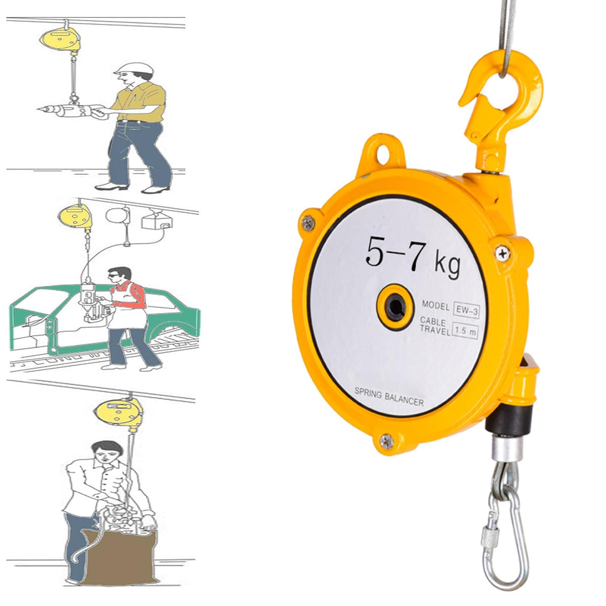 Spring Balancer Tool with Hook and 1.5m Wire Rope - Multifunctional Equipment for Assembly Lines, Workshops, and Automotive Use, Auxiliary Holding Tool