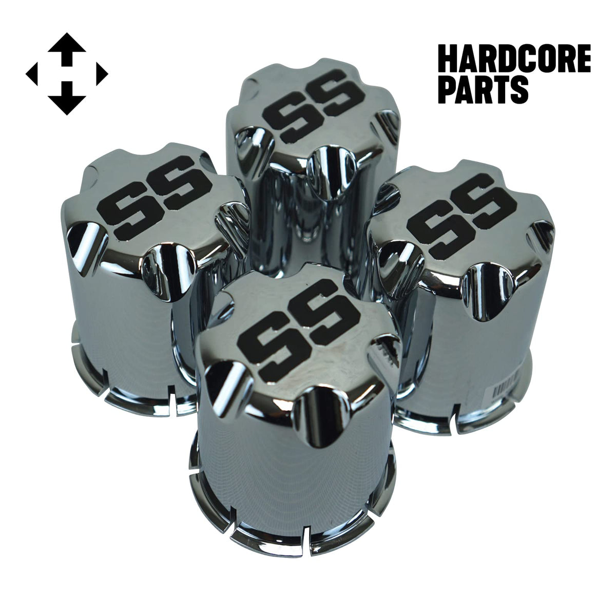 10" Machined/Black 'Vampire' Golf Cart Wheels and 20"x8"-10 Turf tires - Set of 4, includes Chrome 'SS' center caps and M12x1.25 Chrome lug nuts