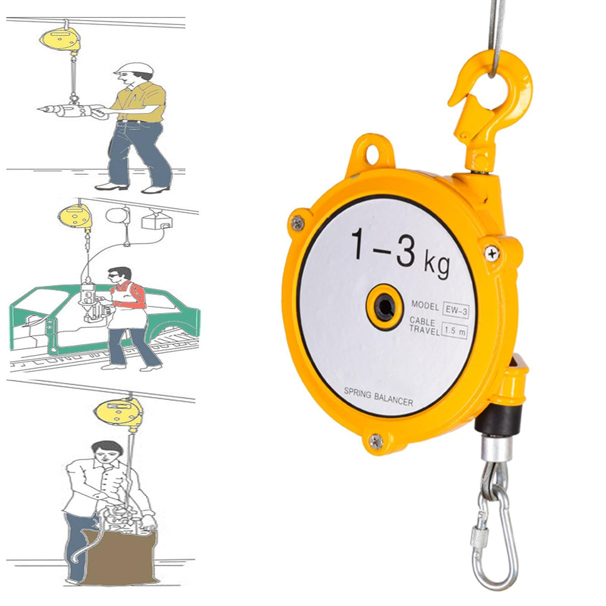 Spring Balancer Tool with Hook and 1.5m Wire Rope - Multifunctional Equipment for Assembly Lines, Workshops, and Automotive Use, Auxiliary Holding Tool