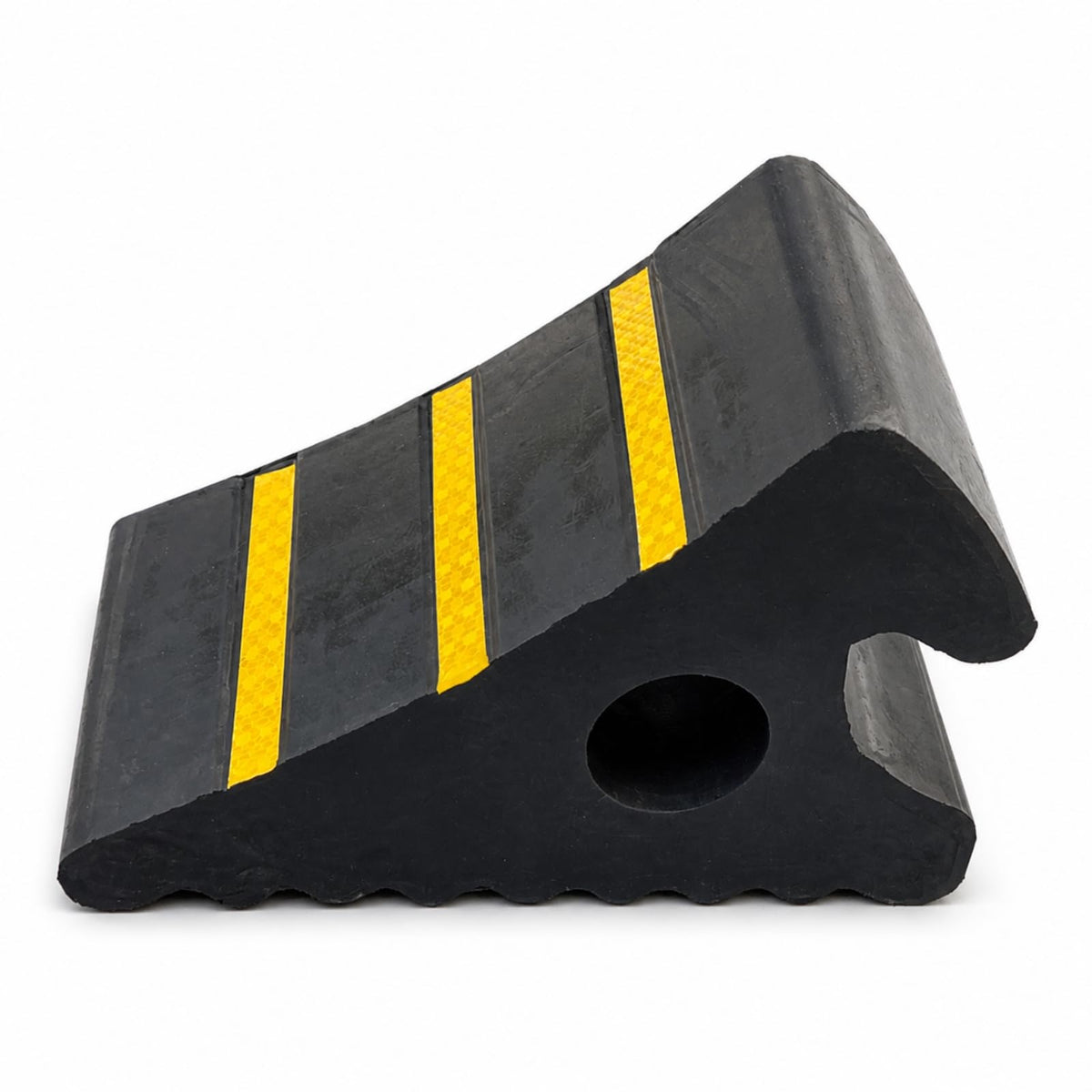 predolo Rubber Car Wheel Stopper Featuring Sloped Wedge Shape and High Contrast Striping for Tire Bracing Suitable for Driveways and Loading Spots, Style B