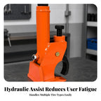 Manual Tire Changer with Hydraulic Bead Breaker Tool for Car Tire Removal and Separation in Auto Repair Workshop, Orange