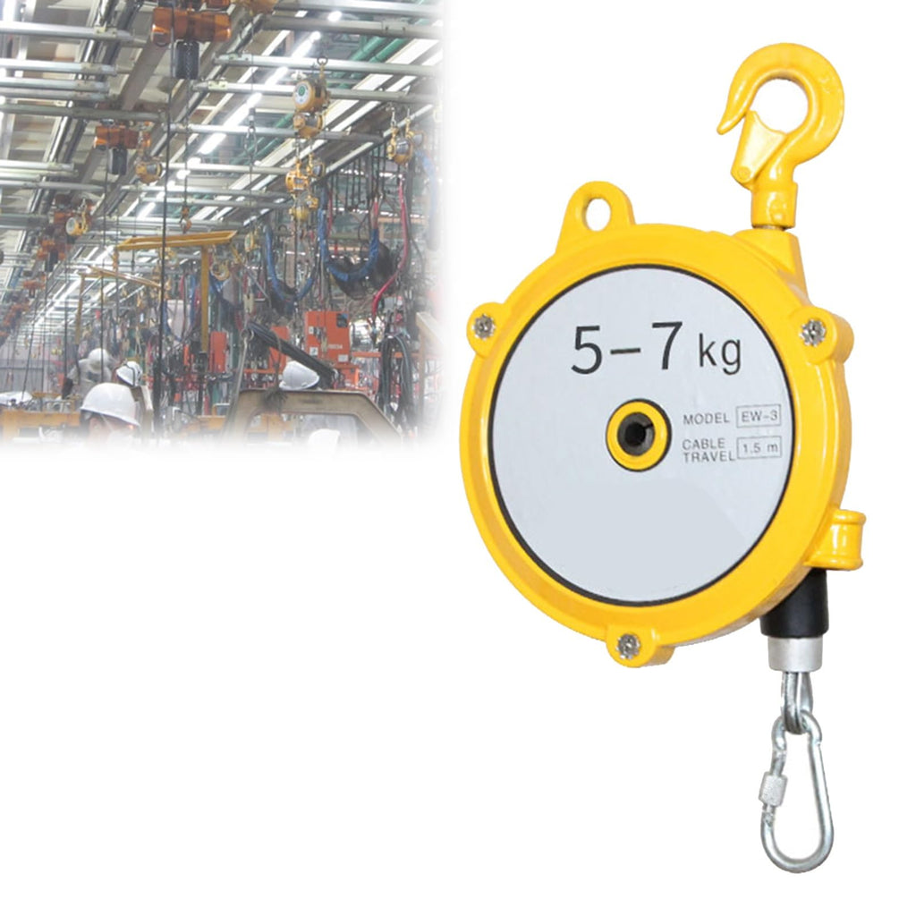 Retractable Spring Balancer 1.5m Wire Rope & Hook - Heavy Duty Tool for Workshop, Assembly Line & Automotive Equipment (5-9kg Capacity)