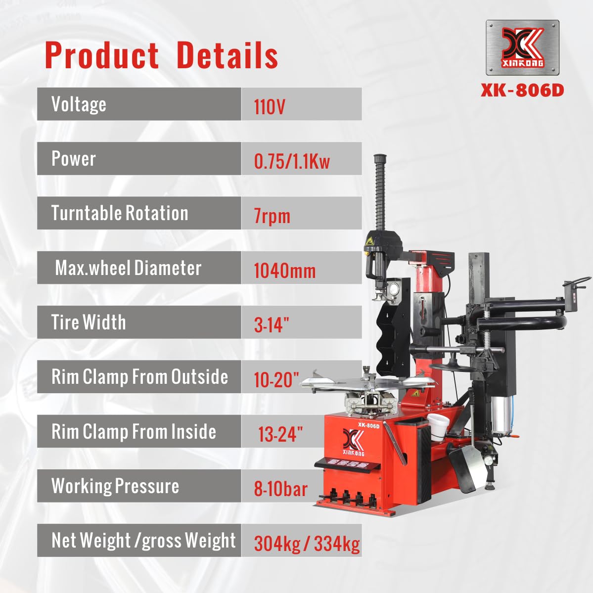 XK Wheel Changer and Tire Balancer Combo Rim Clamp 24 in, 110V,806D-70D