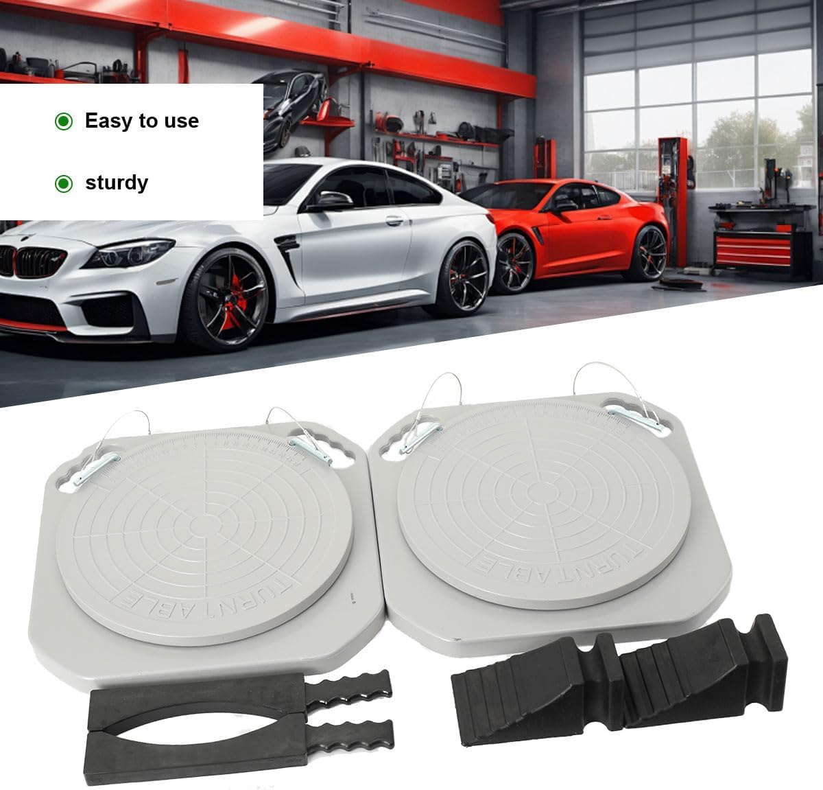 Wheel Alignment Turn Plates 1 Pair, Alloy Car Turntable w/Transition Blocks & Thrust Pads for Garage and Auto Repair