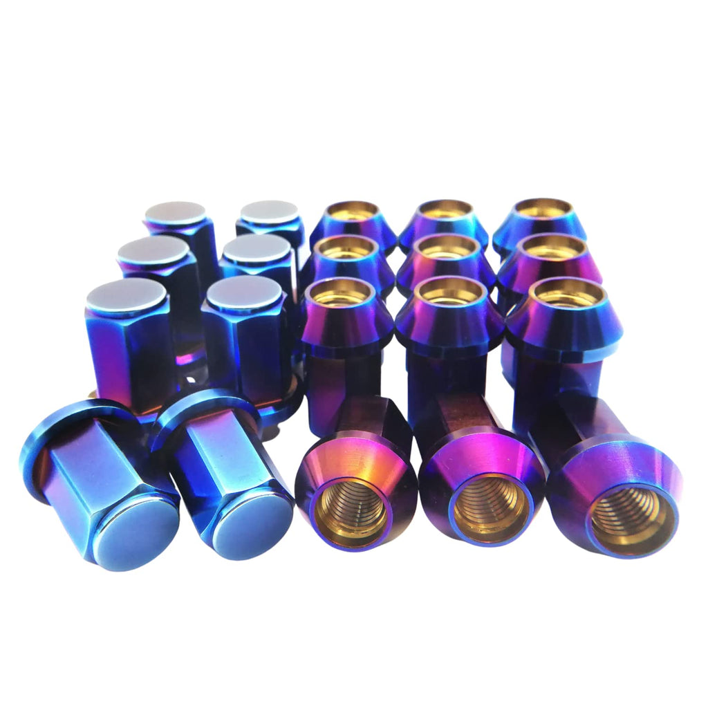 Wheel Accessories Parts Set of 20 Titanium Lug Nuts M12/14x1.25 RISON titanium Closed End 6AL4V Titanium GR5 Hex Wheel Lug Nut 20pcs/Set (M12*1.25, Burnt Blue)