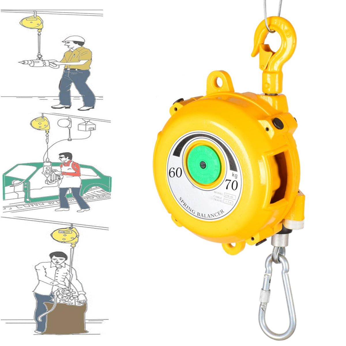 Spring Balancer Tool with Hook and 1.5m Wire Rope - Multifunctional Equipment for Assembly Lines, Workshops, and Automotive Use, Auxiliary Holding Tool