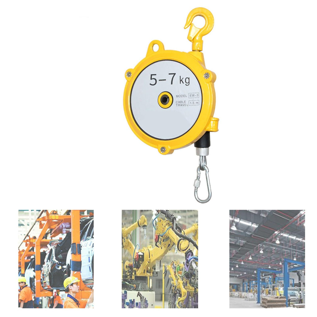 1.5M Retractable Spring Balancer with Hook - Adjustable Tension (9-15kg) for Workshop & Automotive Use - Durable Wire Rope Tool for Heavy-Duty Applications