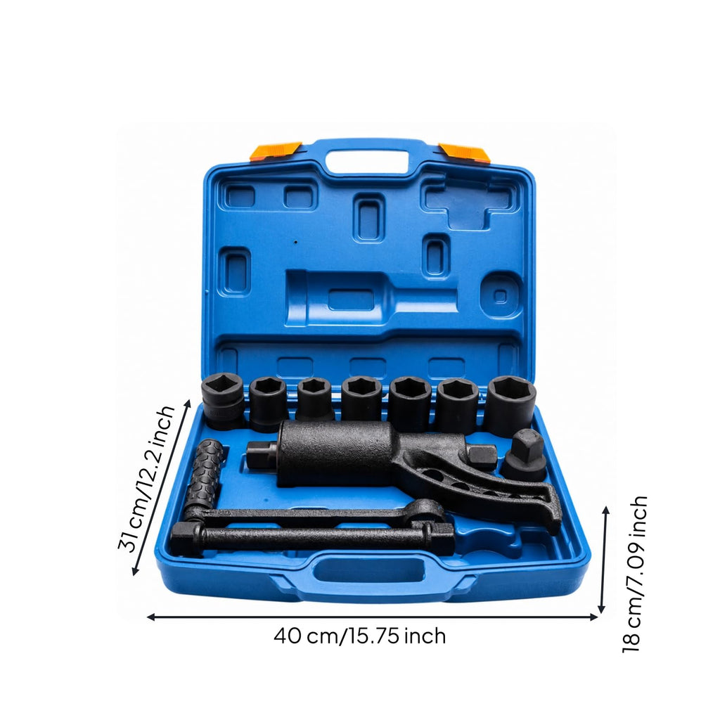 Truck Tire Wrench With 8 Socket Heads And Sturdy Crank Handle 1 65 Gear Ratio Lug Nut Remover Vanadium Steel Body Suitable For Heavy Vehicle Maintenance Workshop Use