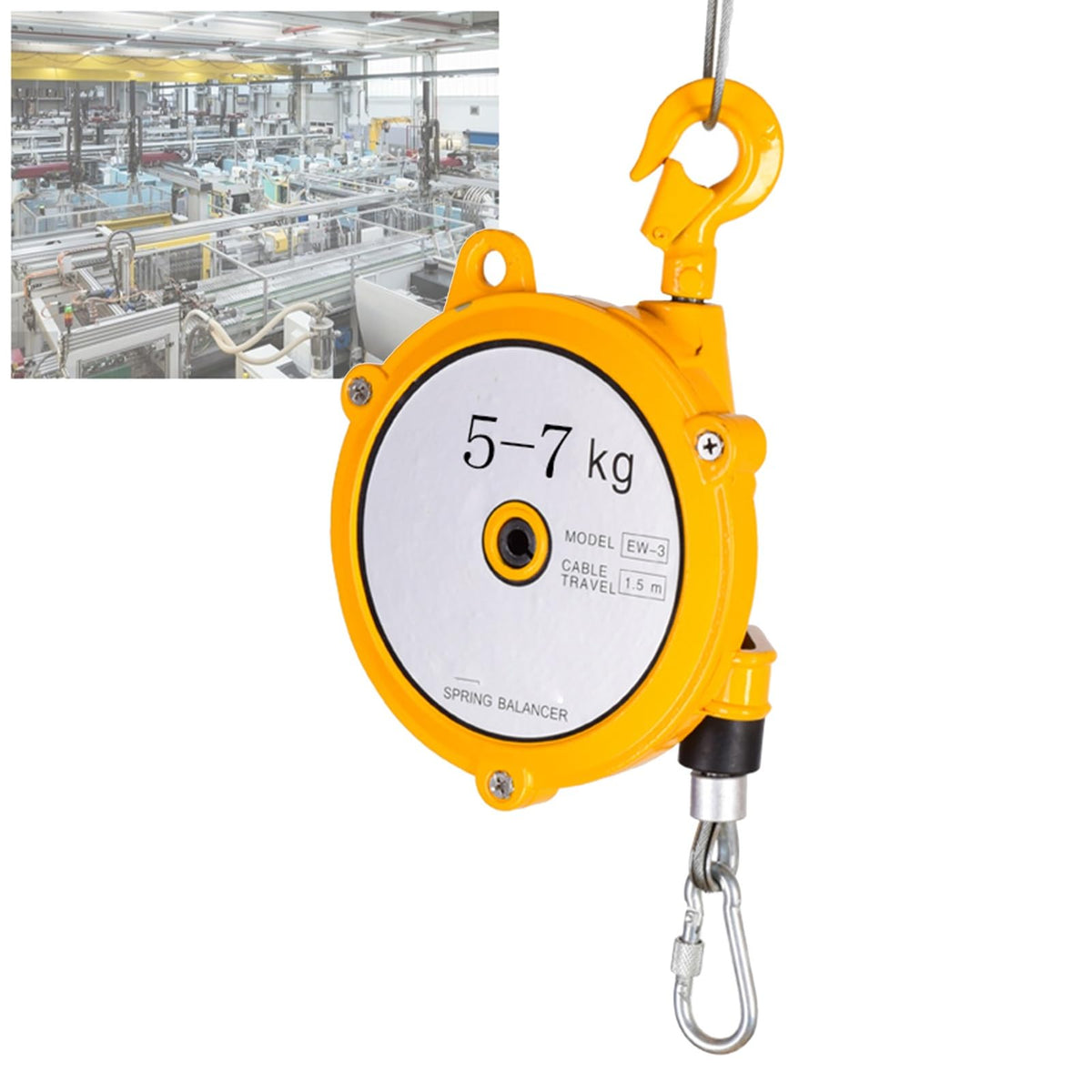 Retractable Spring Balancer 1.5m Cable with Self-Locking Hook - Heavy-Duty Workshop & Automotive Tool for 5-9kg Load, Multifunctional Auxiliary Equipment
