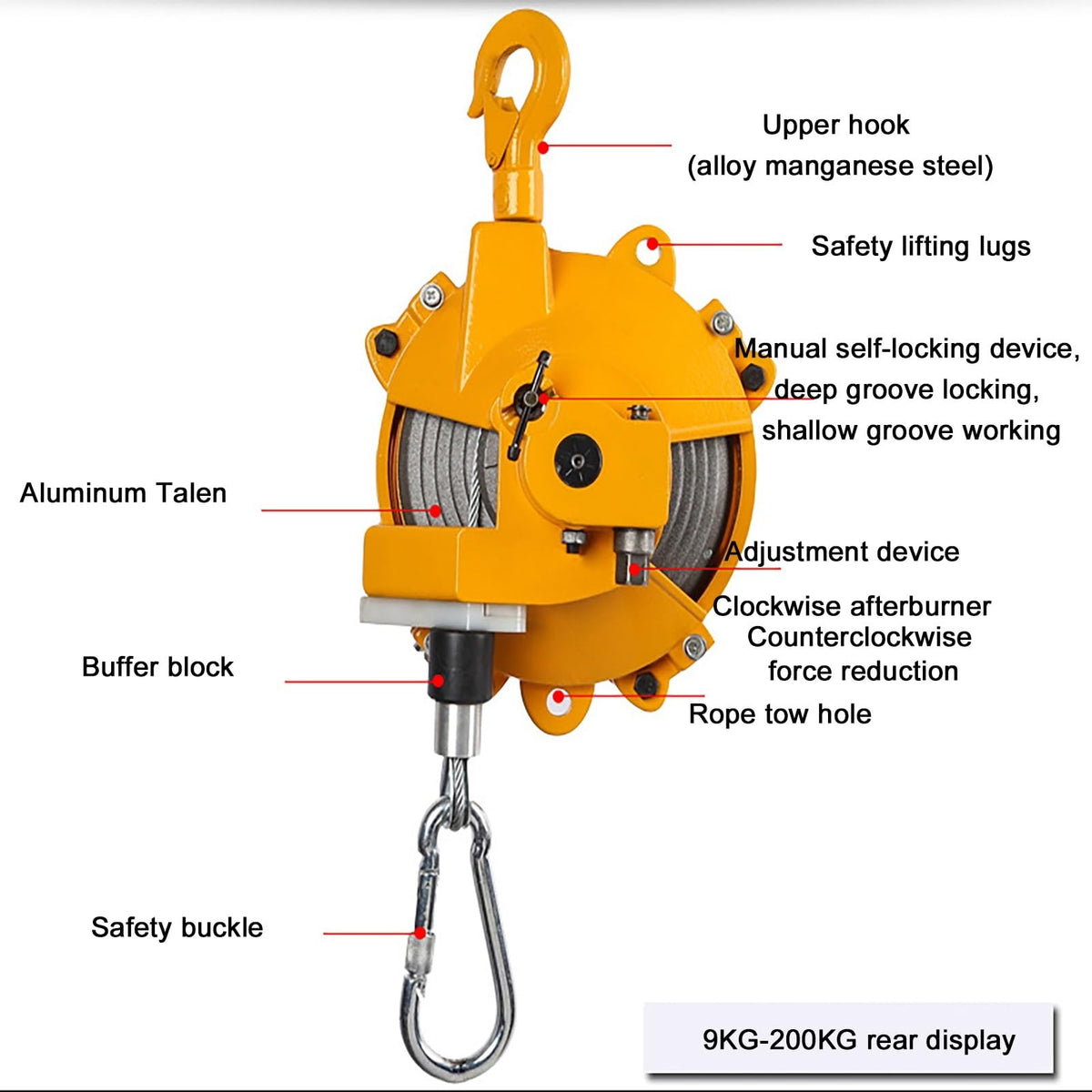 Spring Balancer, Iron Hanging Balancer,1.5m Length Tool Balancer with,Adjustable Balancer Retractor Hanging Holding,Equipment in Yellow(3-5 kg)