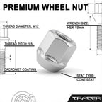 TRACER 10x Open Wheel Nuts M12 x 1.5 Taper Collar 60° 22 mm | Spanner Width 17 mm Compatible with Maruti 800 SD3 Baleno SY4 Swift RS4 800 SD30 Alto
