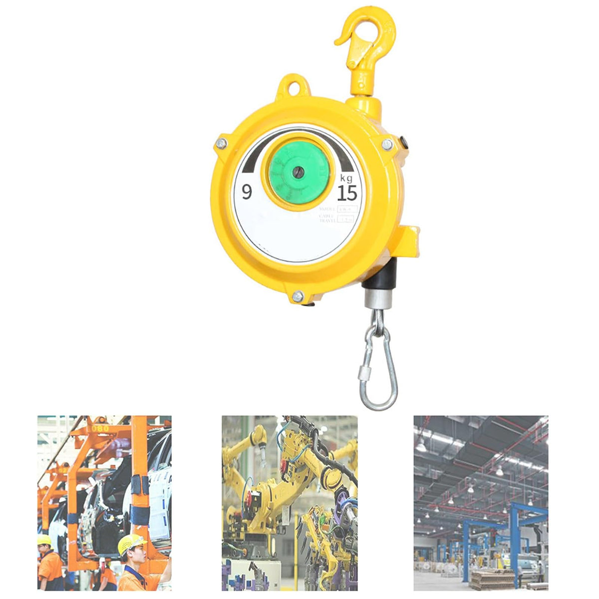 1.5M Retractable Spring Balancer with Hook - Adjustable Tension Tool for Workshop & Automotive, Supports 3-5kg, Durable Wire Rope for Maximum Efficiency & Safety