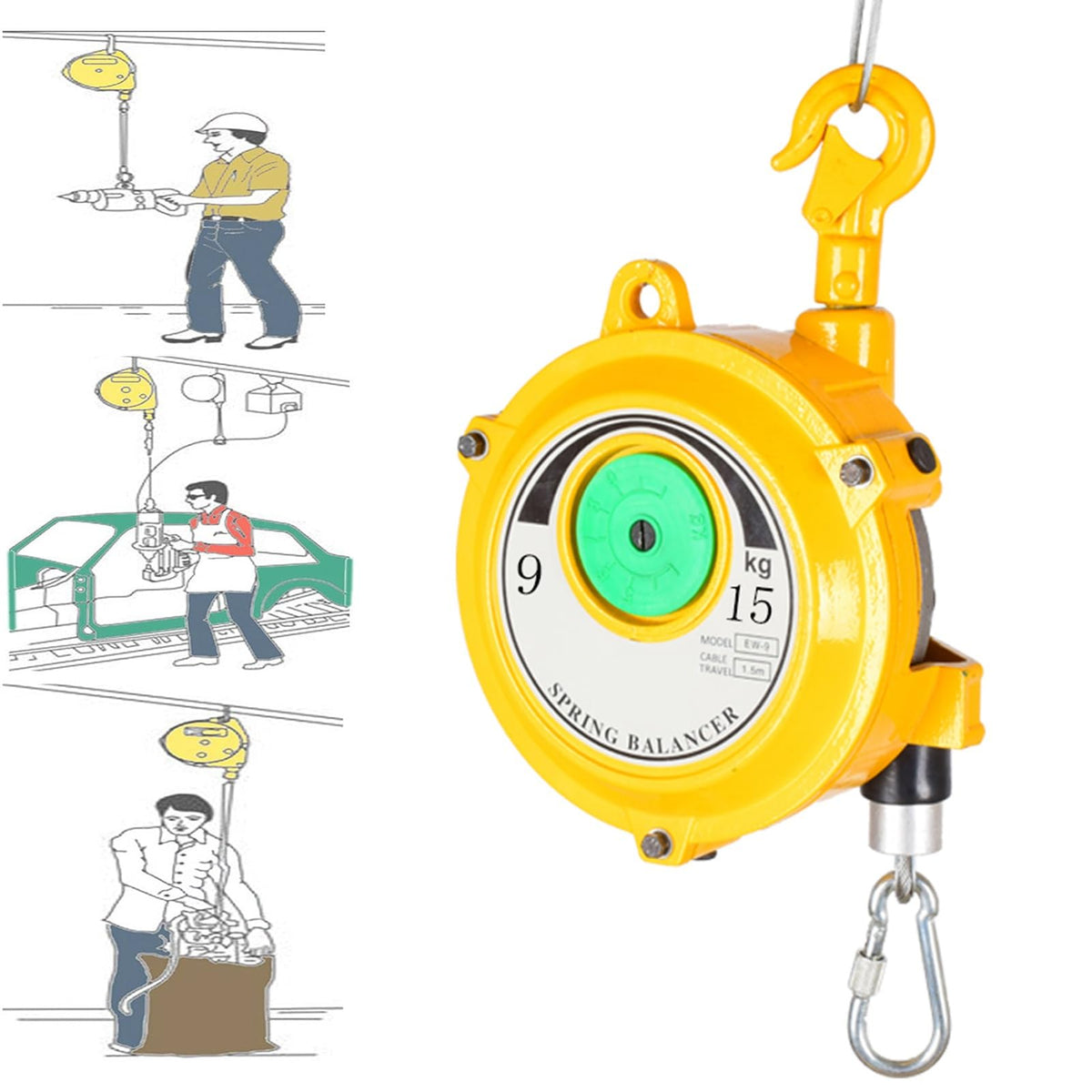 Spring Balancer Tool Balancer with Hook and Wire Rope with 1.5m Wire Rope and Hook Hanging Holding Equipment, for Assembly Line, Workshop and Automotive Equipment, Multifunctional (60-70kg