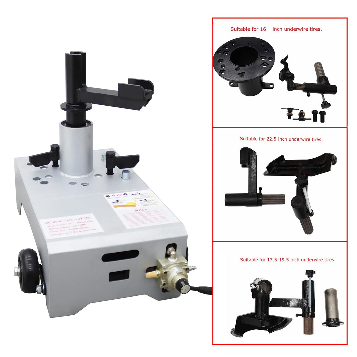 Portable Truck Tire Changer Machine Pneumatic Semi-Truck Tire Changer Air-Powered Wheel Changing Equipment for Tractor & Trailer Wheels Compatible R16 R22.5 Rims