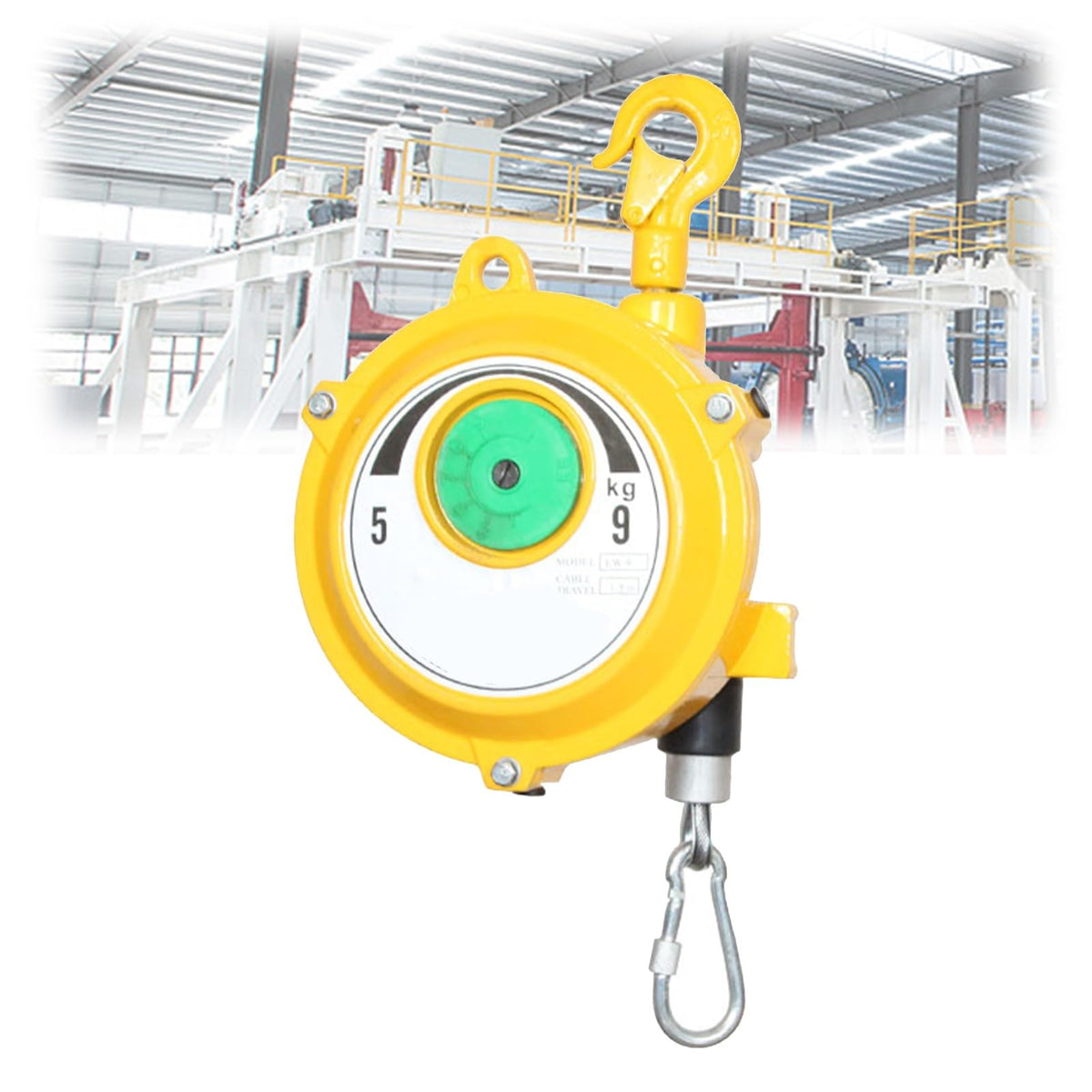 Retractable Tool Balancer with Adjustable Hook & Wire Rope, 1-70kg Capacity (9-15kg), Perfect for Workshop, Garage, Industrial Applications