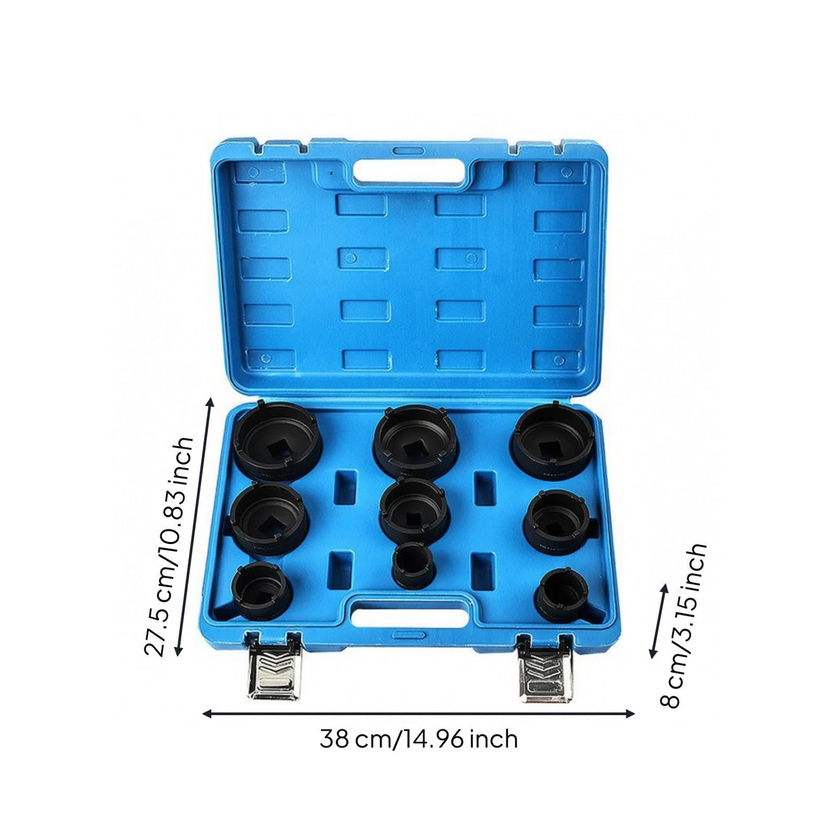 9 Piece Hub Nut Socket Kit with Black Finish for Vehicle Axle Nut Disassembly and Reassembly Tasks