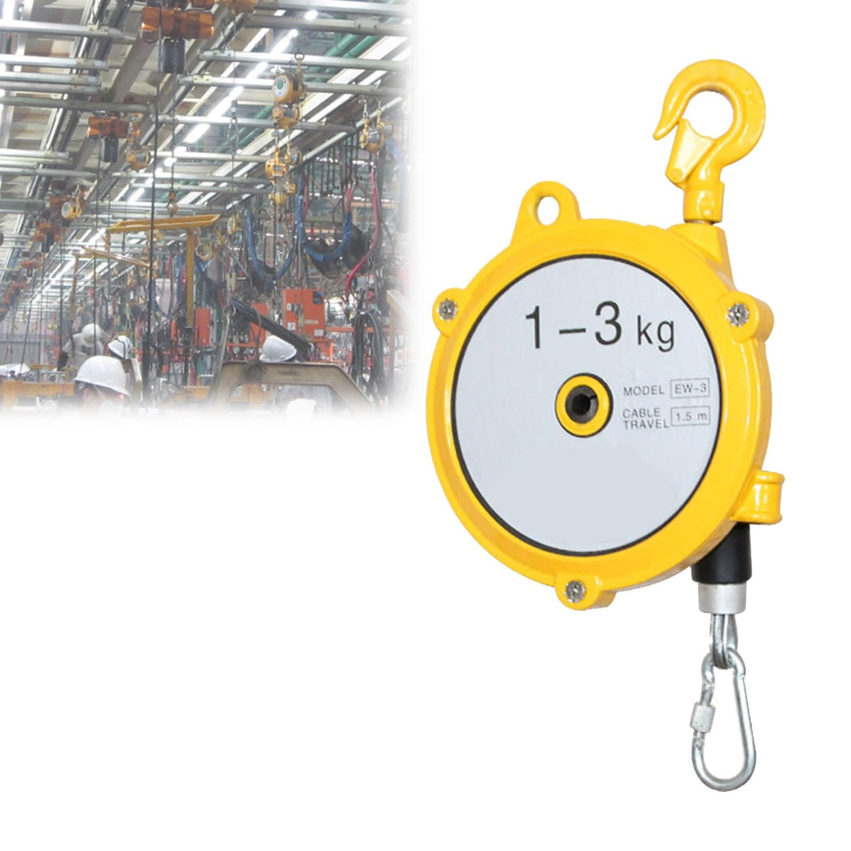 1.5m Heavy-Duty Retractable Spring Balancer Tool with Hook - Ideal for Workshop, Assembly Line & Automotive Use (9-15kg Load Capacity)