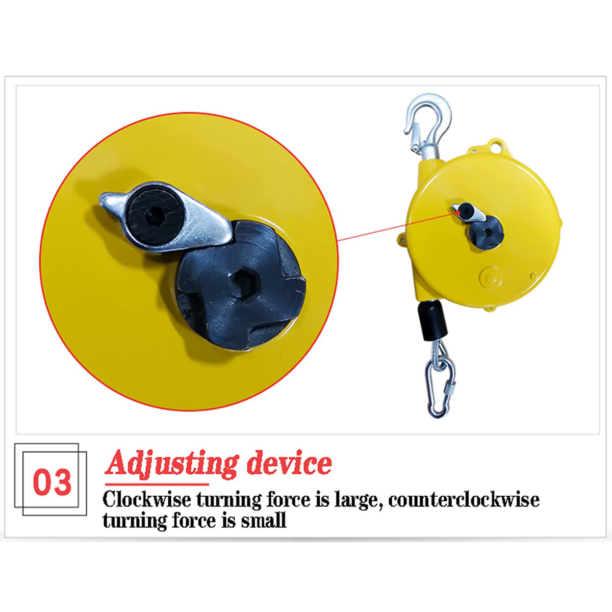 Practical Tools Adjustable Suspended Balancer Tool with Hook and Wire Rope for Assembly-Line and Hydraulic Equipment, Automatic Self-Locking Spring Tensioner