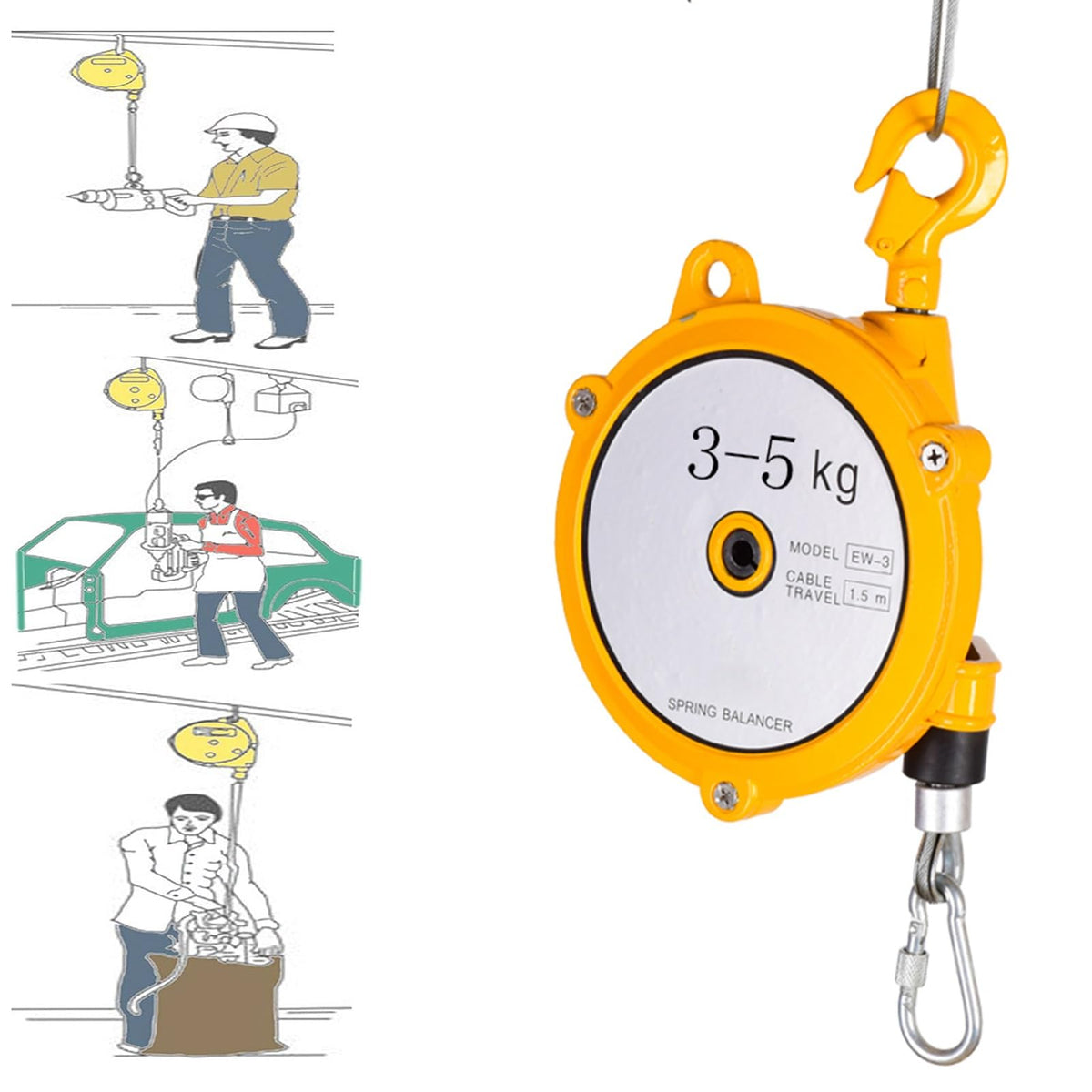 Spring Balancer Tool with Hook and 1.5m Wire Rope - Multifunctional Equipment for Assembly Lines, Workshops, and Automotive Use, Auxiliary Holding Tool