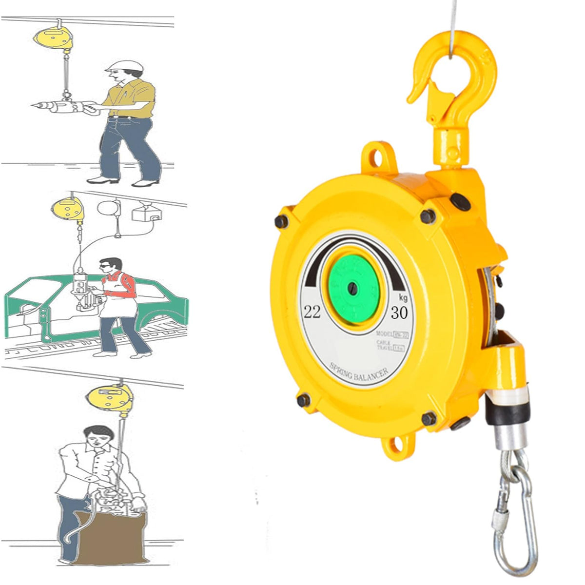 Spring Balancer Tool with 1.5m Wire Rope and Hook - Durable Aluminum Alloy Spring Balancer for Workshop, Automotive(22-30kg)