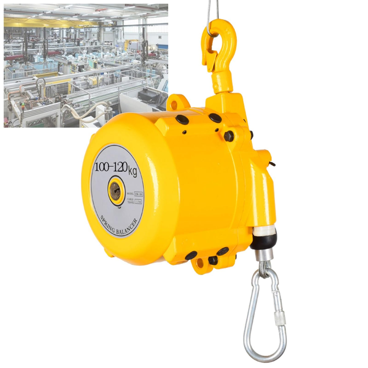 Spring Balancer with 1.5m Cable and Self-Locking Hook, Retractable Self-Locking Spring Balancer - Workshop and Automotive Equipment, Multifunctional Auxiliary Tools (60-70kg