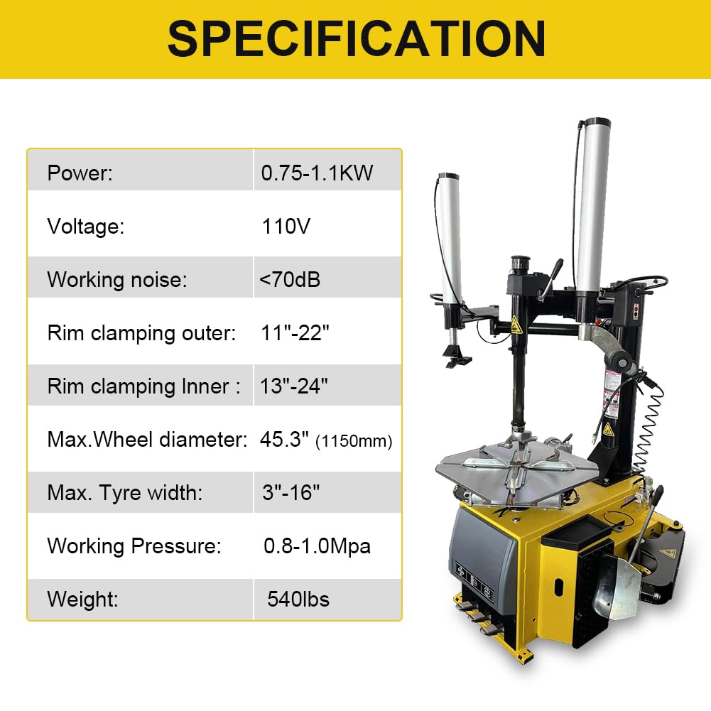 24'' Rim 1.5HP Tire Changer w/Assist Arms and 24'' Rim Tire Balancer Combo and 3HP Oil-Free Air Compressor for Tire Repair and Wheel Balancing Garage Shop Equipment w/ 1 Year Full Warranty