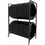 Tire Rack, Garage Rack Tire Rack, Freestanding 2 Tier Tire Holder for Garage, Steel Tire Rack Organizer with Rolling Wheels(110x50x128cm/43.3x19.7x50.4in)